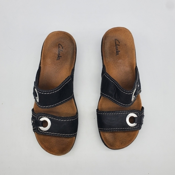 Clarks Shoes Women 7.5 W Sandal Lexi Willow Black 60391 Leather Bendables Slides - Picture 9 of 10